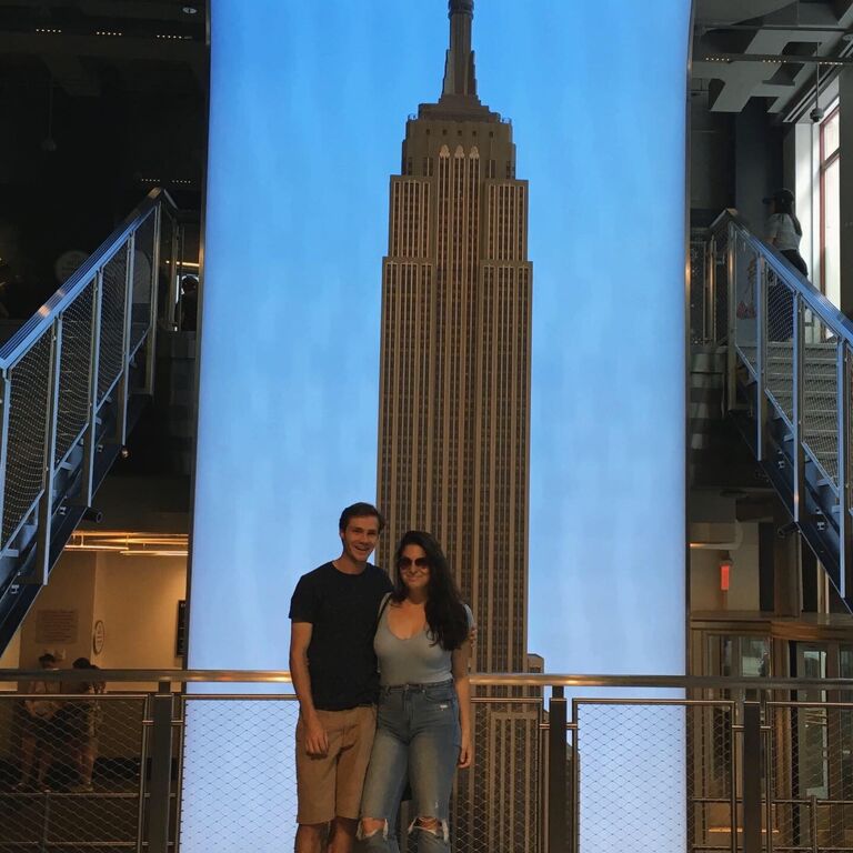 In front of the fake Empire State Building but inside the Real Empire State Building in New York City