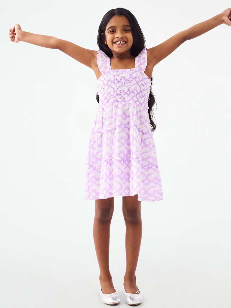 Purple and white smocked kids mommy and me dress for wedding from Roller Rabbit