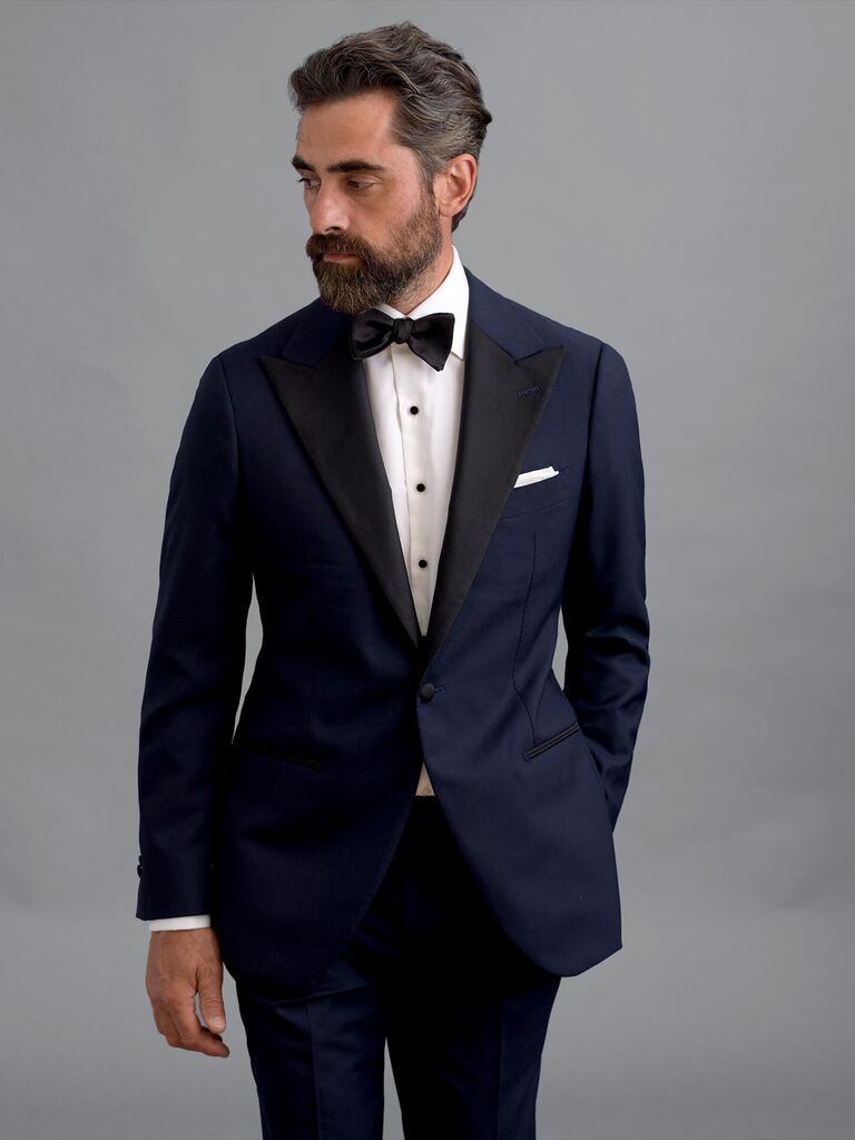 Navy blue tuxedo for the father of the bride by Proper Cloth. 