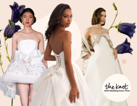 Collage of wedding dresses with bows 2023-2024. 