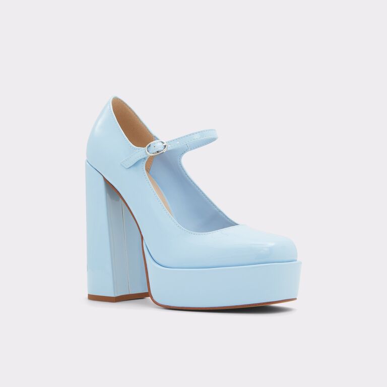 Funky platform heels in an eggshell blue color. 