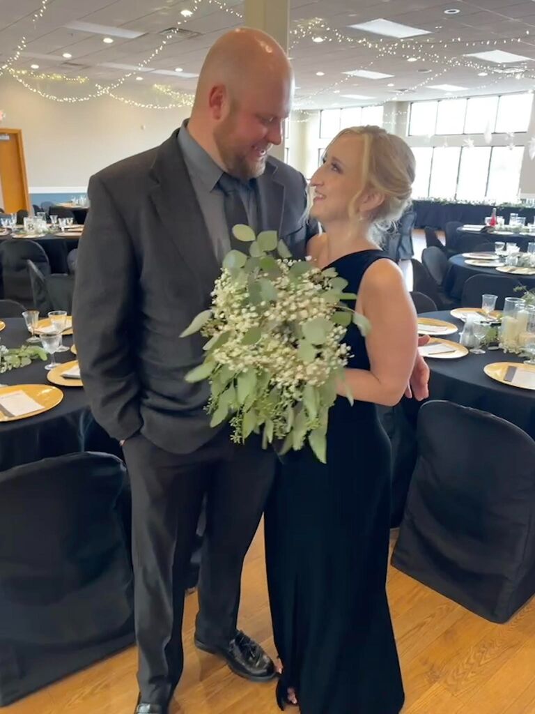 Jake and Kayla attended Kayla's sister's wedding. Ironically, they caught both the bouquet and the garter, imagine that!