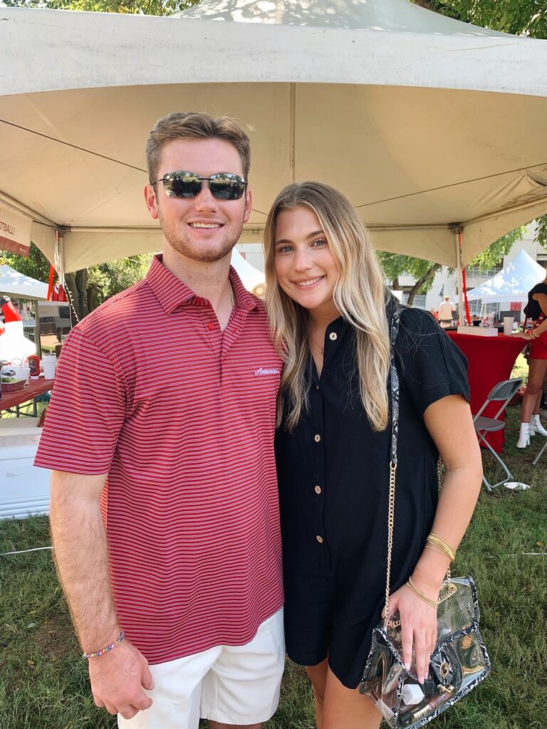 Living in separate towns was hard! But we made the most out of our short weekends together! We spent our time watching lots of movies, eating lots of food, watching lots of football and doing lots of studying. This picture is from our first Arkansas football game together! 