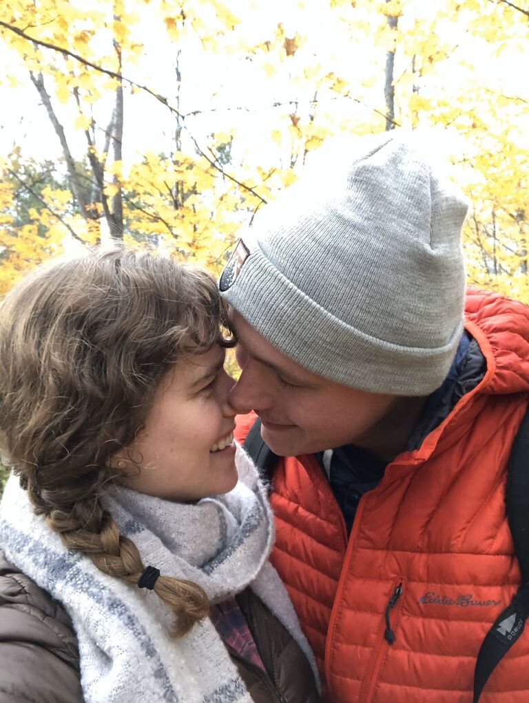 Walking in the woods in Woodstock, VT.
