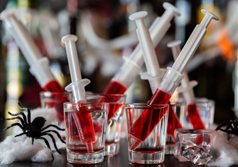 Halloween birthday party ideas - syringe shots