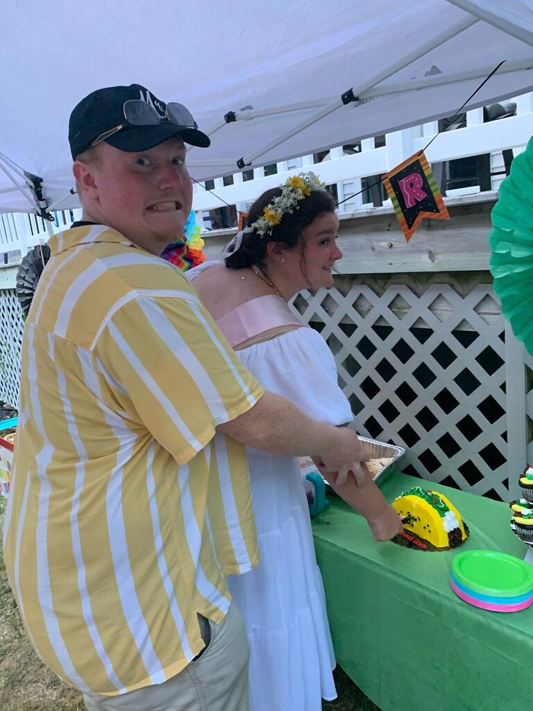 Our UP North engagement party. It was the hottest day of the summer. But we were so blessed to be surrounded by so many incredible people who've treated us like family from day one! The theme was Taco Bout Love and we had a taco cake!