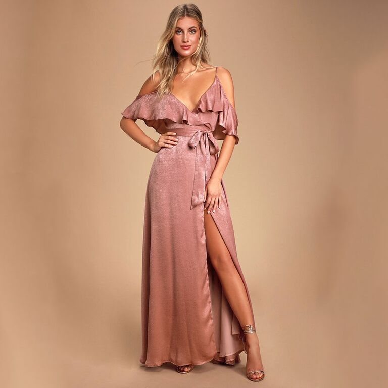 Easy Listening Blush Cold-Shoulder Wrap Maxi Dress