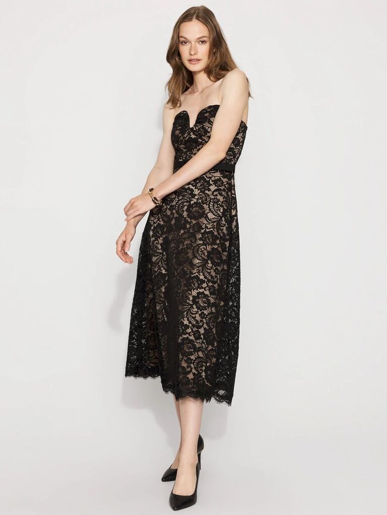 White House Black Market lace strapless petite wedding guest dress for over 50s