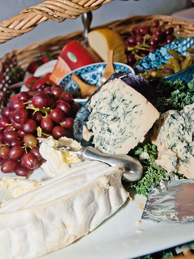Vineyard cheese grazing table at wedding