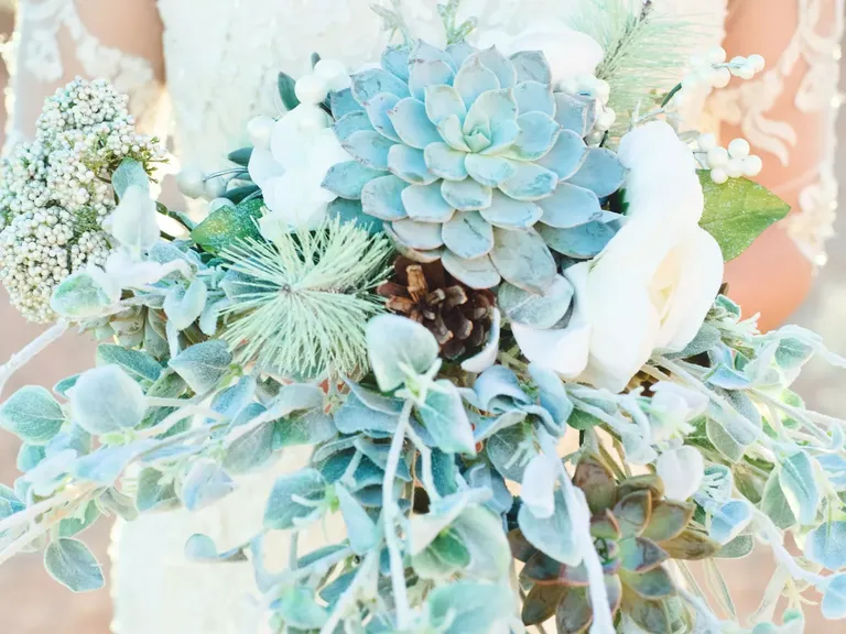 Icy Blue Wedding Bouquet With Succulents 