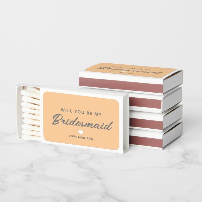 "Will you be my bridesmaid" personalized matchboxes proposal gift