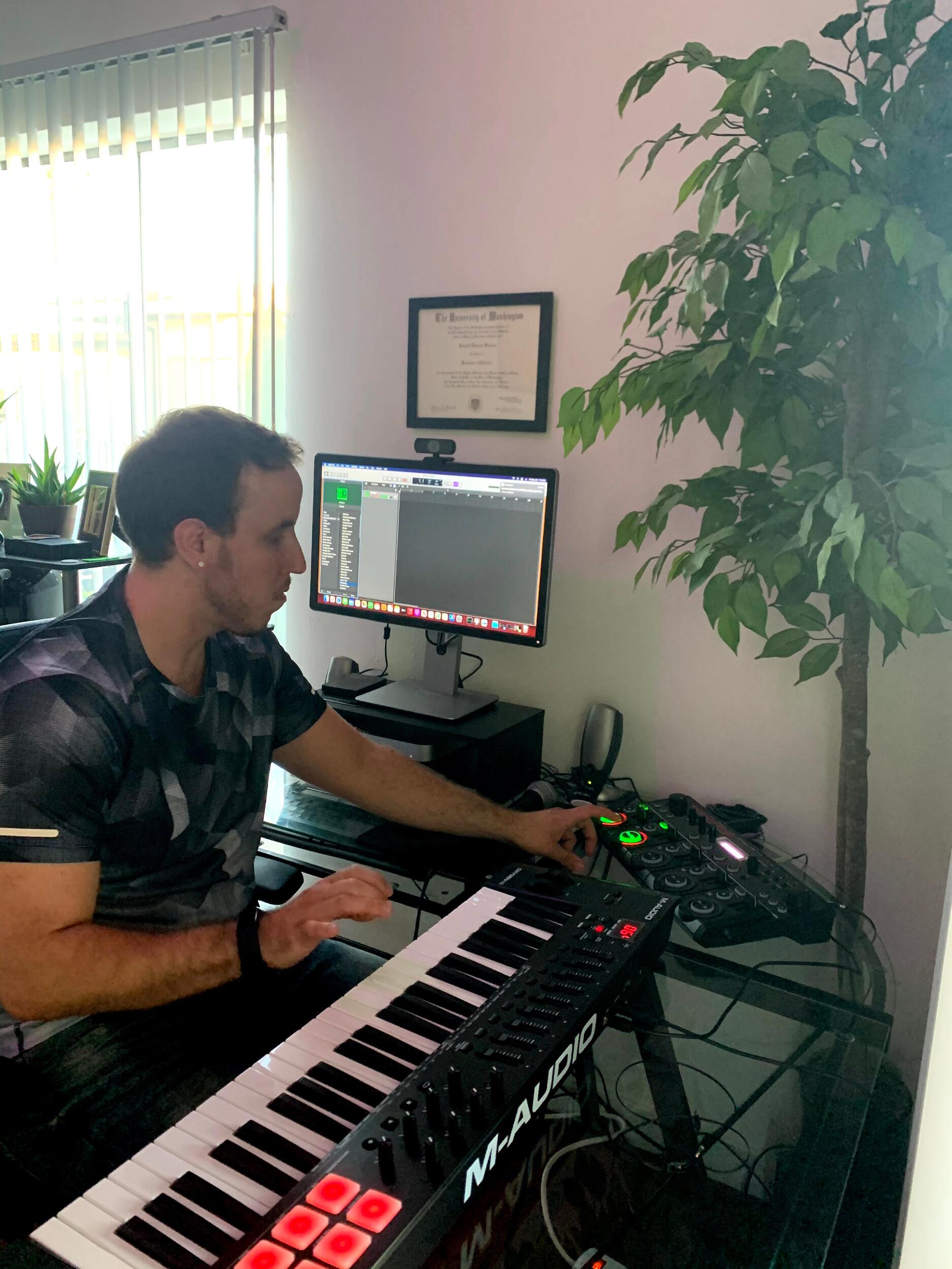 First day setting up Russell's music studio.