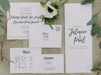 black and white modern wedding invitation suite