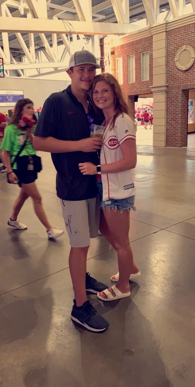 First photo together! Colin + Sierra go to a Reds game with friends.