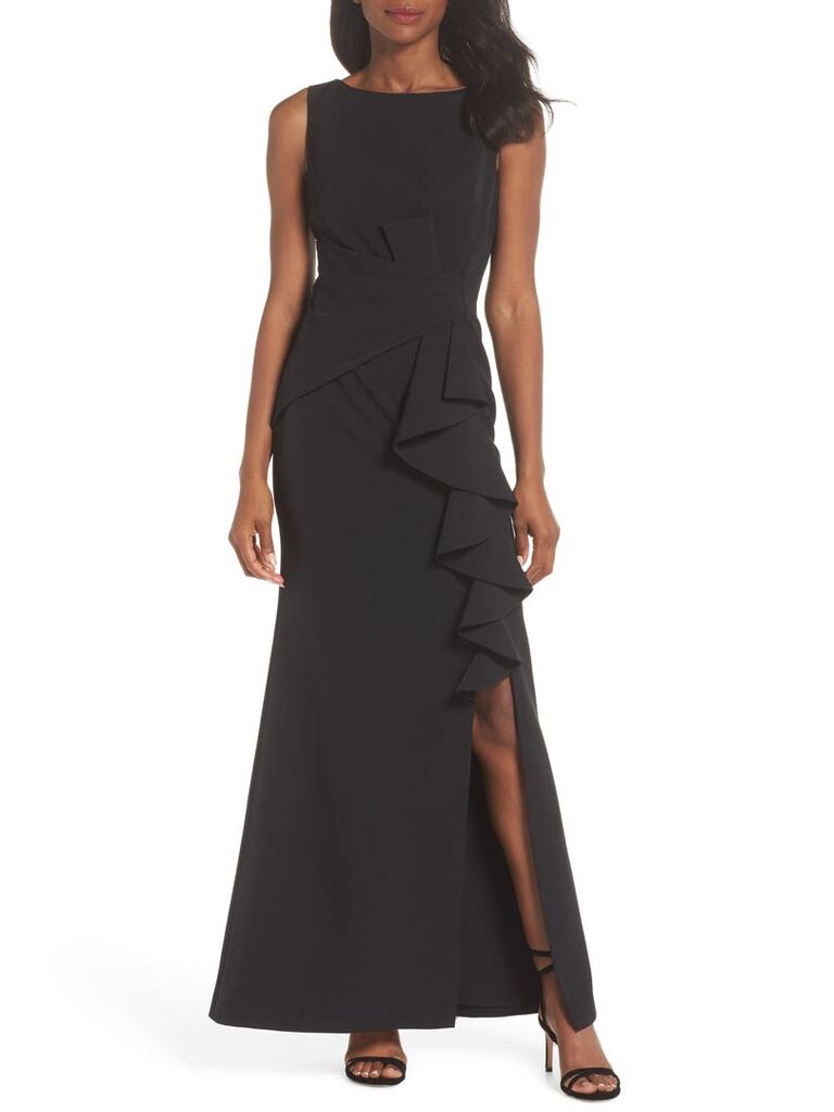 Black ruffle mother-of-the-groom dress from Eliza J