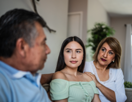 daughter talking to parents about engagement