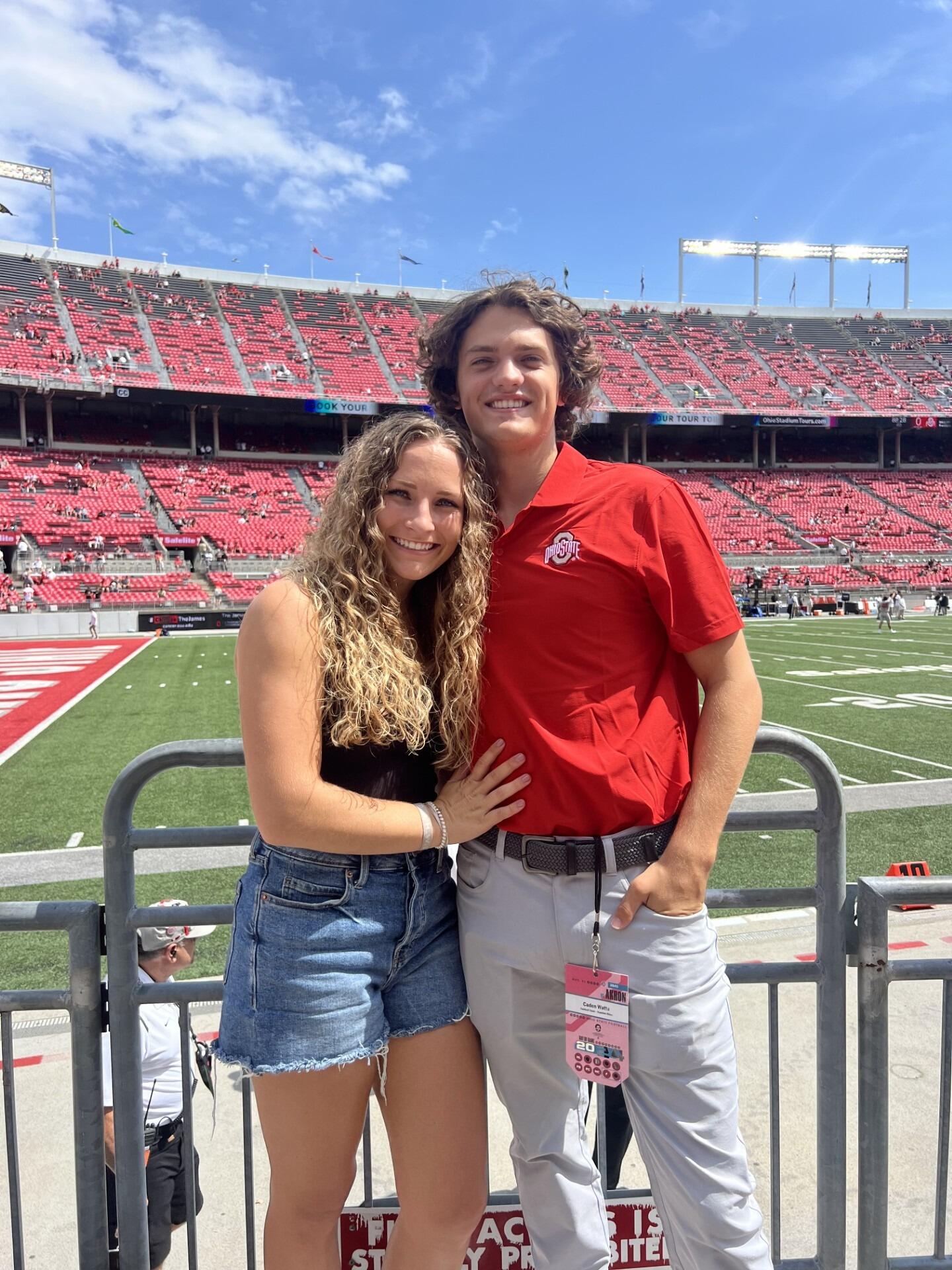 The first time I saw Caden in action at his new job! Go BUCKS! Slowly becoming a football fan. 