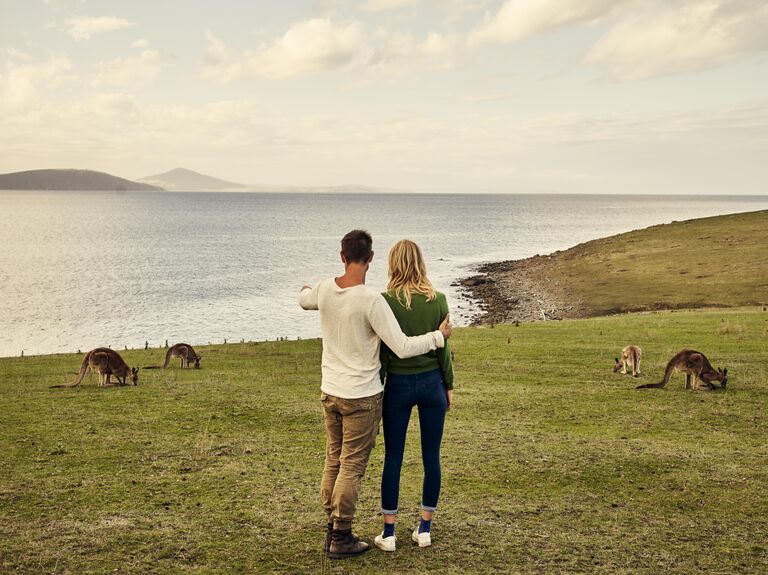 Couple watching Kangaroo in Australia.
