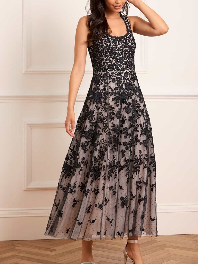 Black floral scoop neck grandmother of the bride dress from Needle & Thread  
