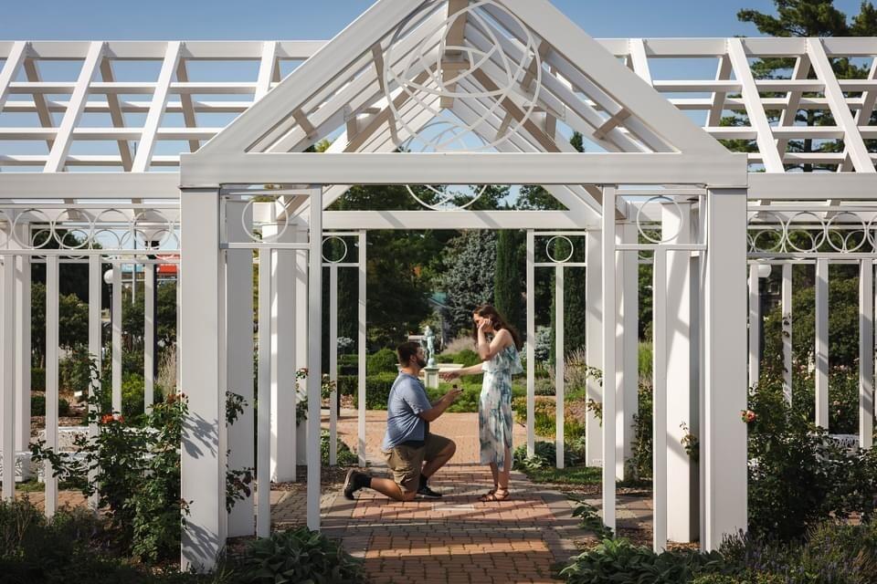 On August 12th of 2023, Jacob proposed to Katelyn in the Hamann Rose Garden. Jacob planned a day packed-full of romantic, thoughtful activities.