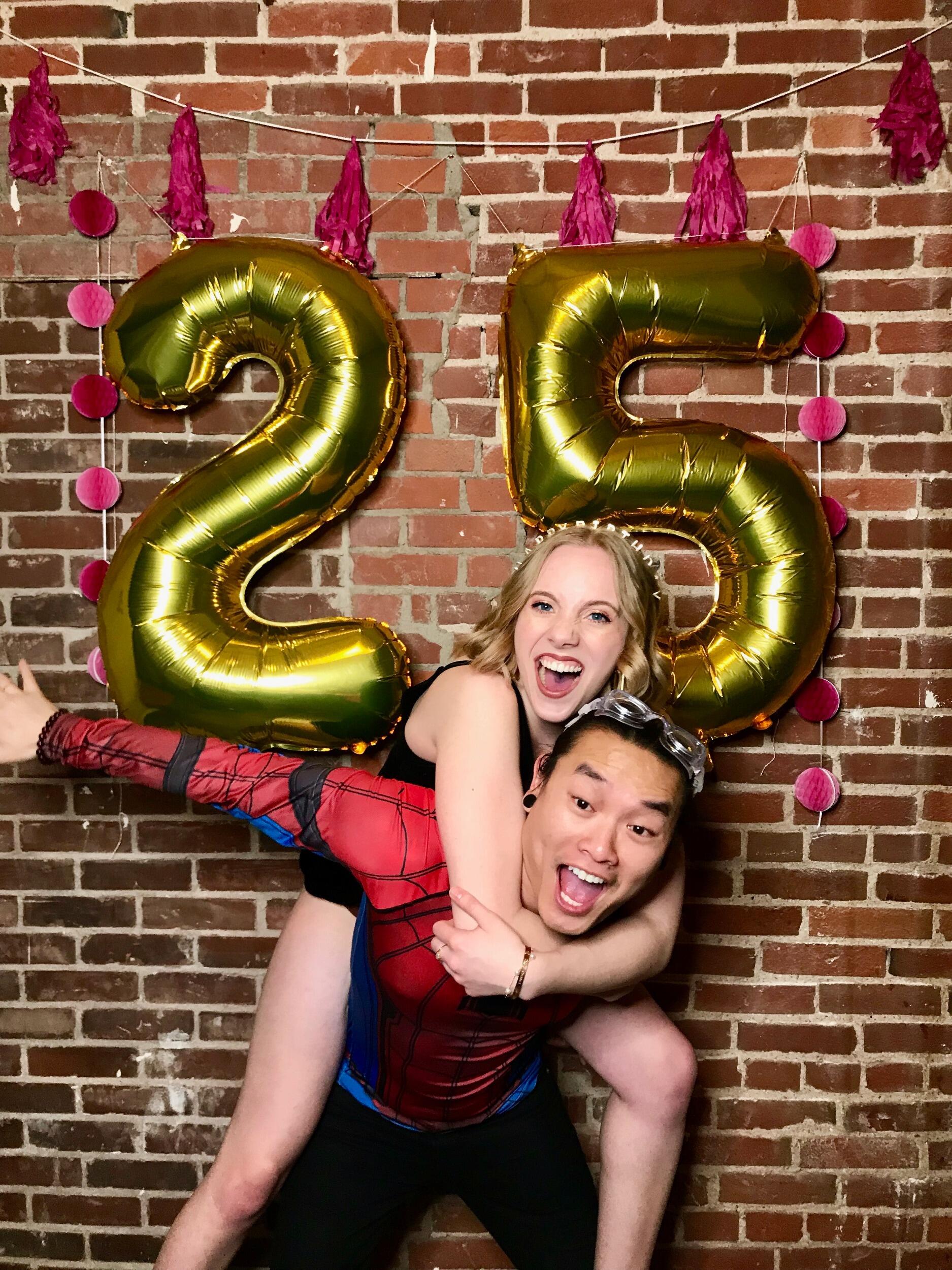 K&T celebrate first birthday together. K's 25th "Meme Themed" event.