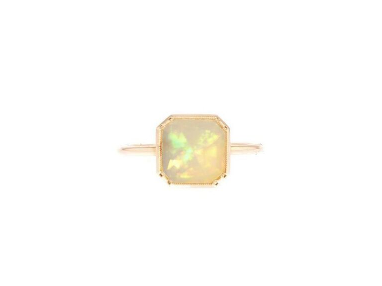 Gold asscher cut opal engagement ring