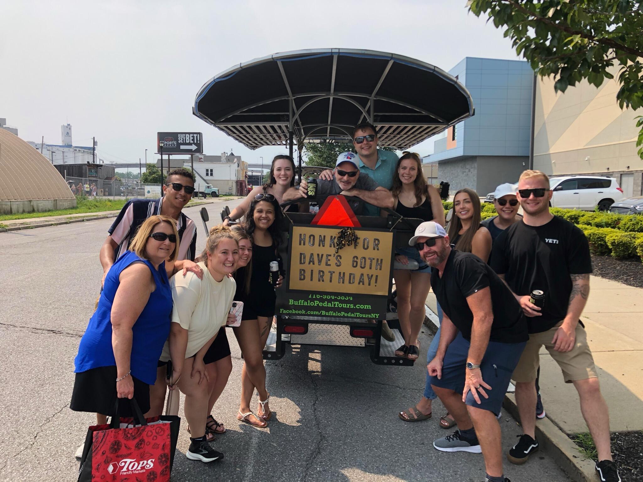 Pedal Tour around Buffalo for Joe's Dad's birthday! Pictured with bridesmaids Katie and Taylor, Best Man Jason, and groomsman Zach!