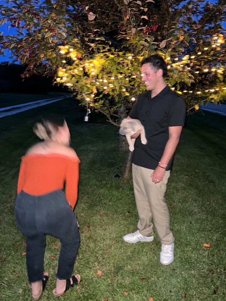 The day we got engaged! Hannah was obviously shocked and screaming with excitement in this picture! Adam chose this spot to propose because Hannah would often tell him how beautiful she thought it was on their evening walks. 
