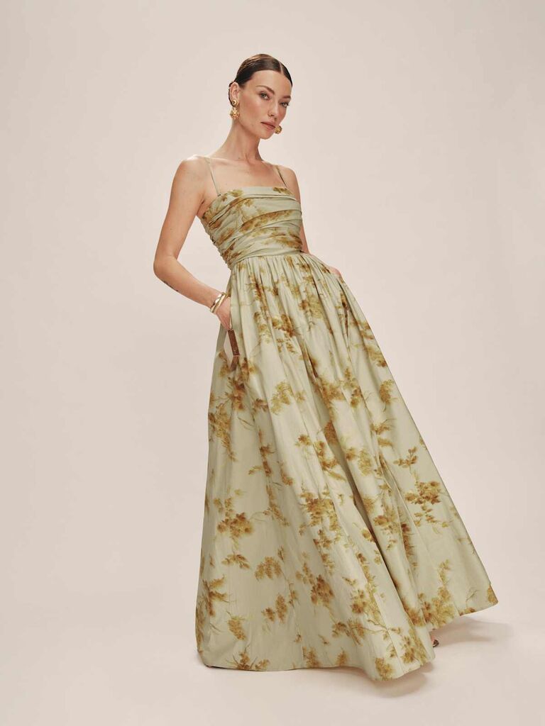 Reformation green floral boho mother-of-the-bride dress