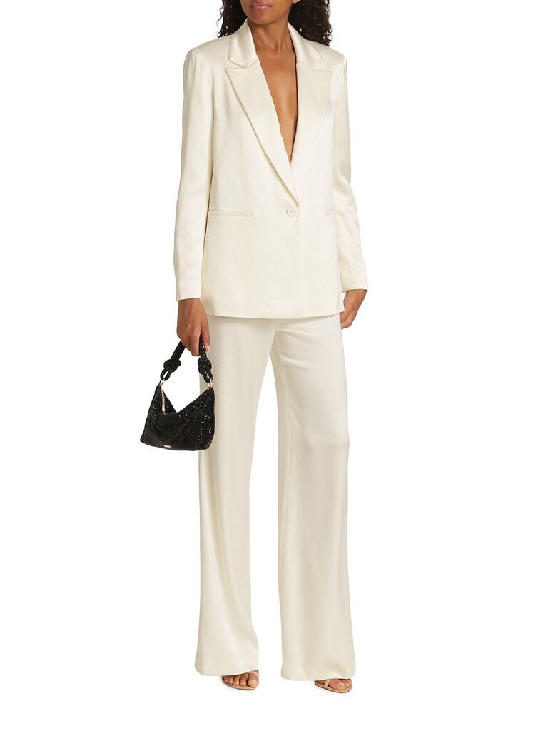 Stylish Slim Fit Wedding Mother Pantsuit In White And Black For Formal  Events And Weddings Jacket And Pants Included From Foreverbridal, $73.76