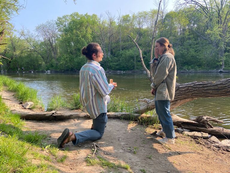 Chris proposed to Meredith the spring of 2023 at Estabrook Park where they have shared many memories together.