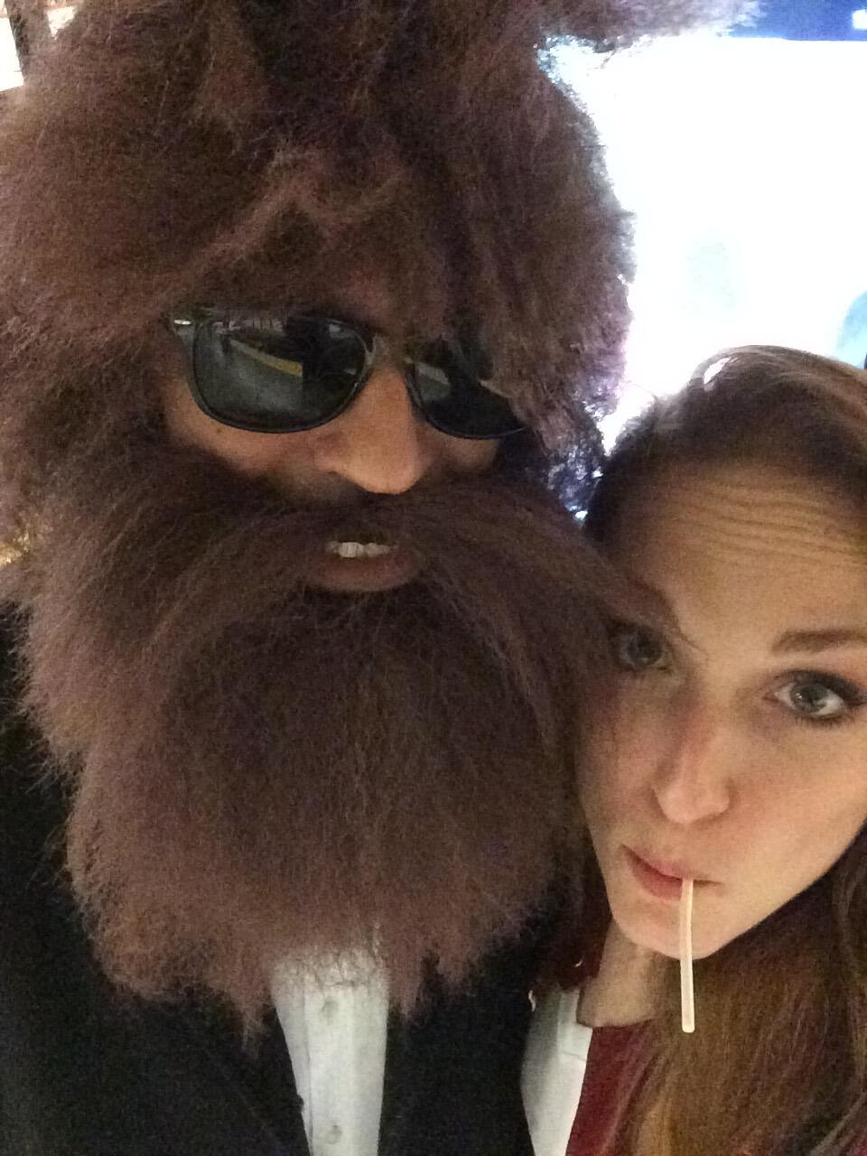 Yoan's first time dressing up for Halloween and he went all out!
A hairy man and a... cocktail server that just got off work! 