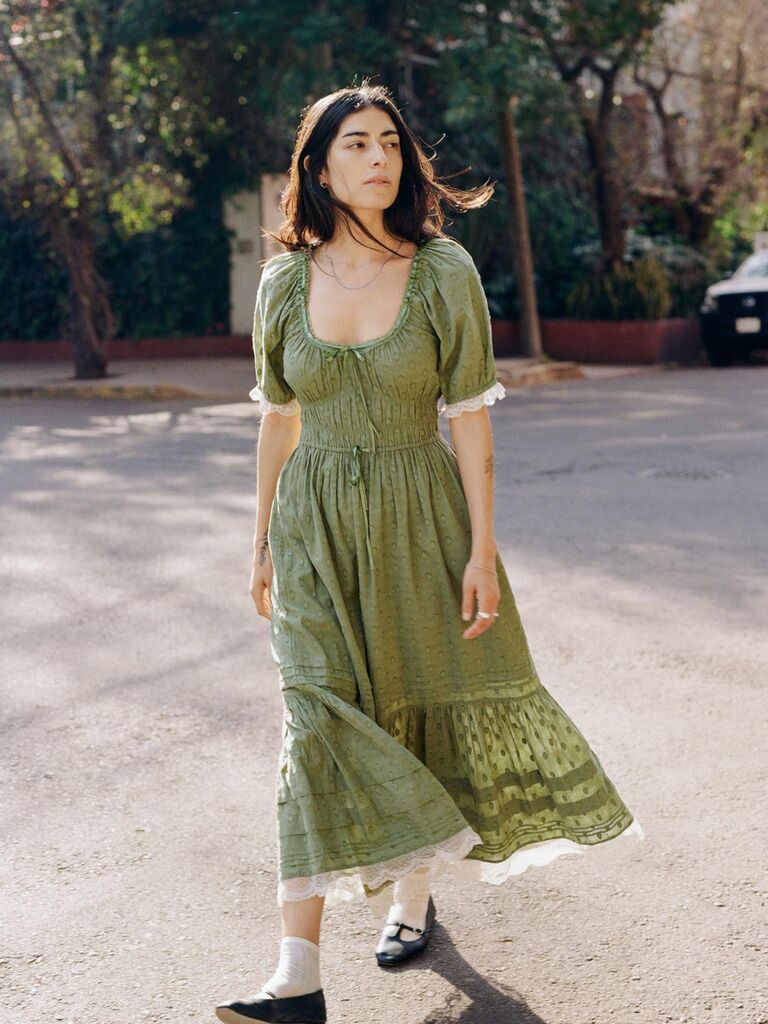 Christy Dawn green spring bridal shower guest dress