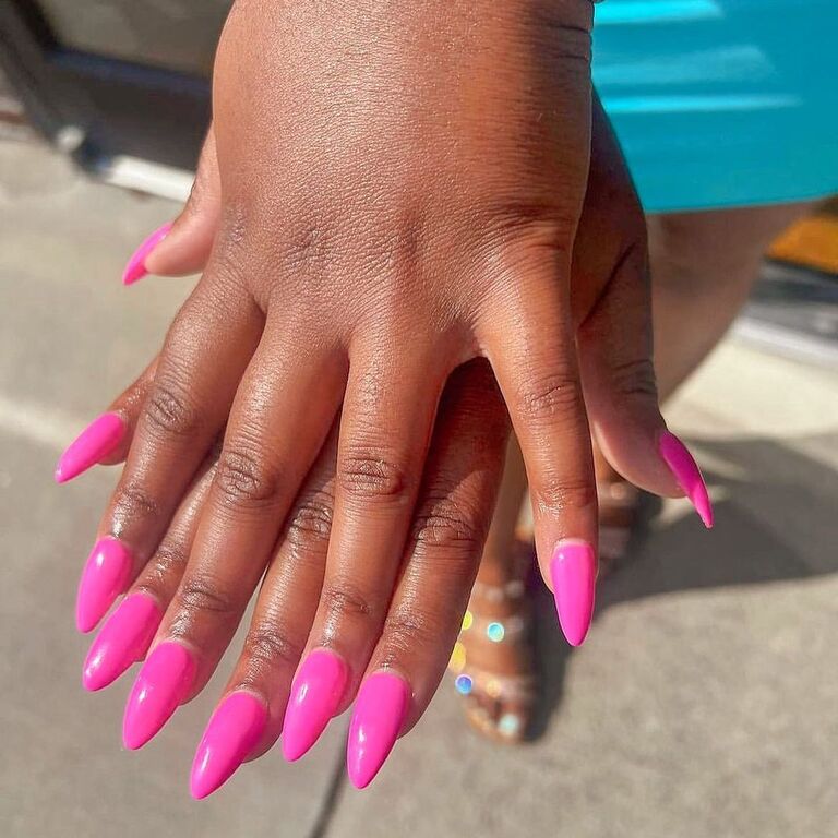 Sharp pink bachelorette nails