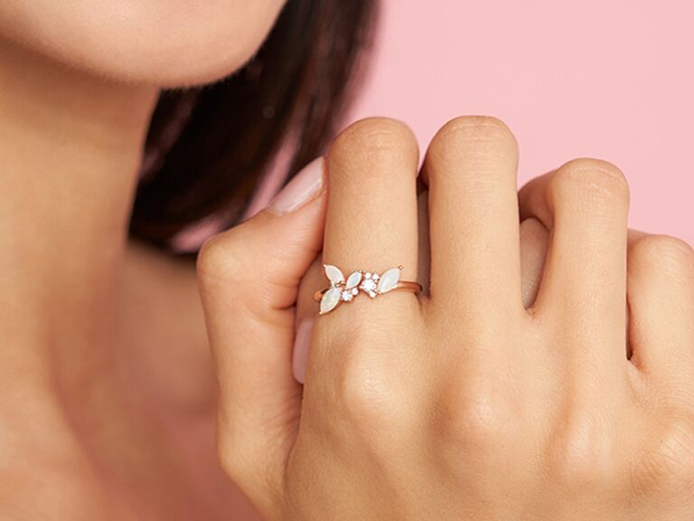 Rose gold cluster opal engagement ring