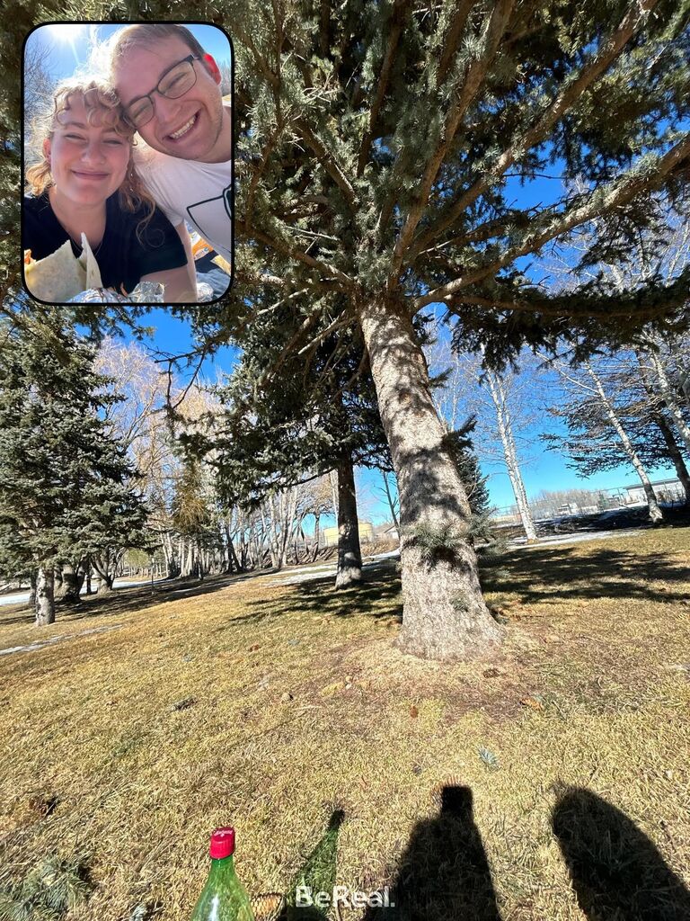 Spring picnic on muddy ground. This was a few days after we decided to get married.