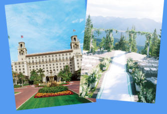 left to right: the breakers palm beach main drive and the little nell wedding deck photo in aspen snowmass