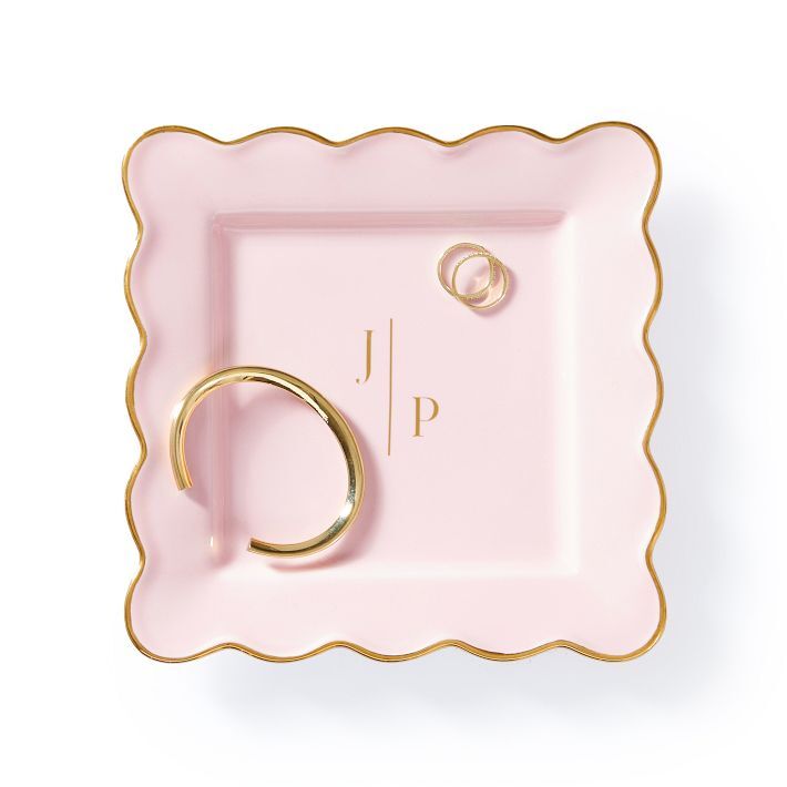 Pink and gold custom wave-edge trinket tray