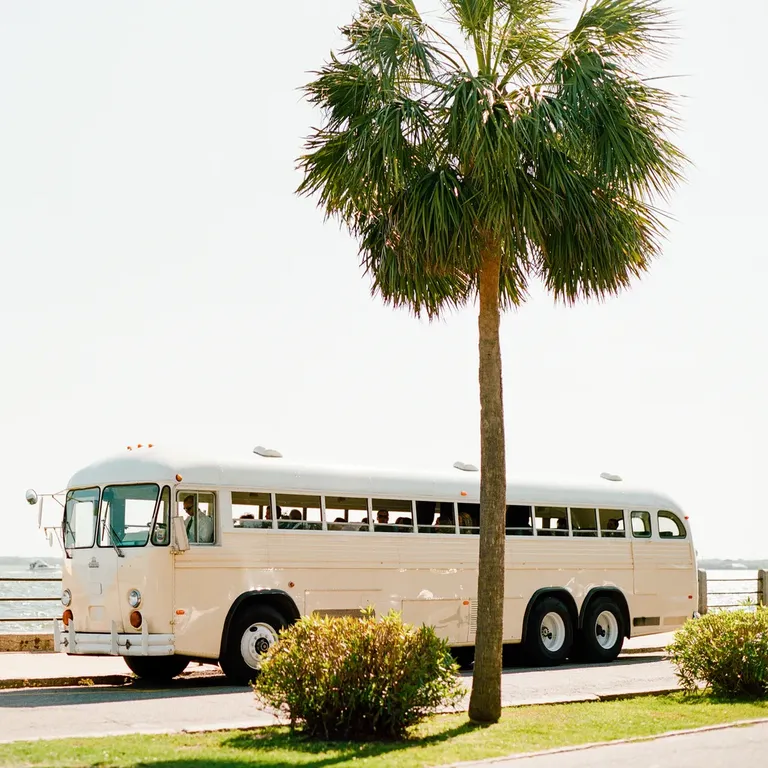 Retro bus for wedding transportation
