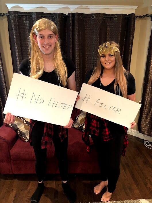 Our halloween costume " filter" and " no filter"