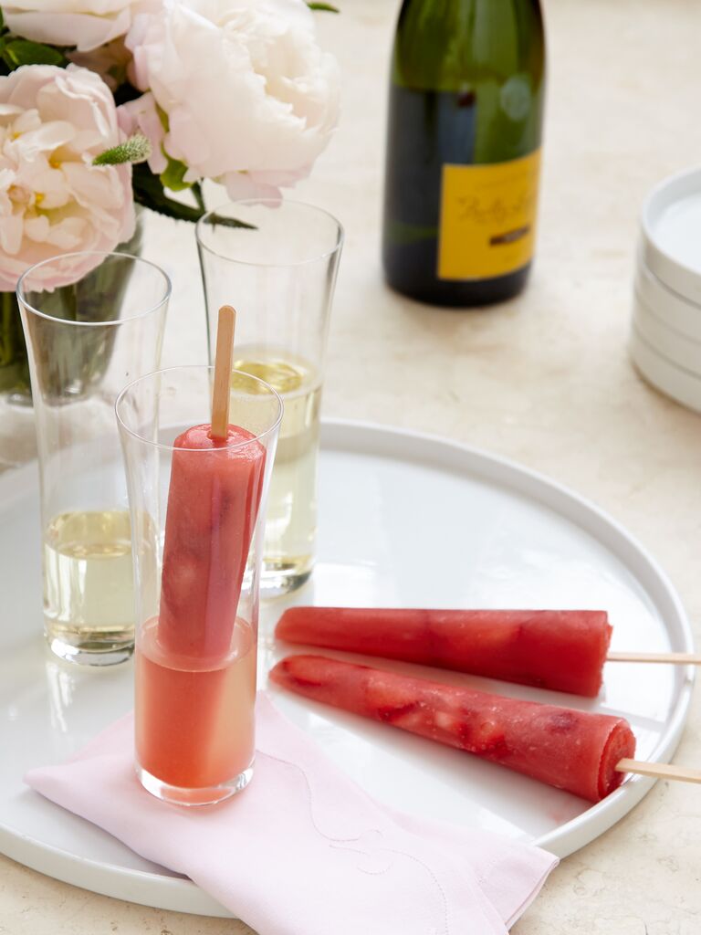 Strawberry, grapefruit and champagne popsicles