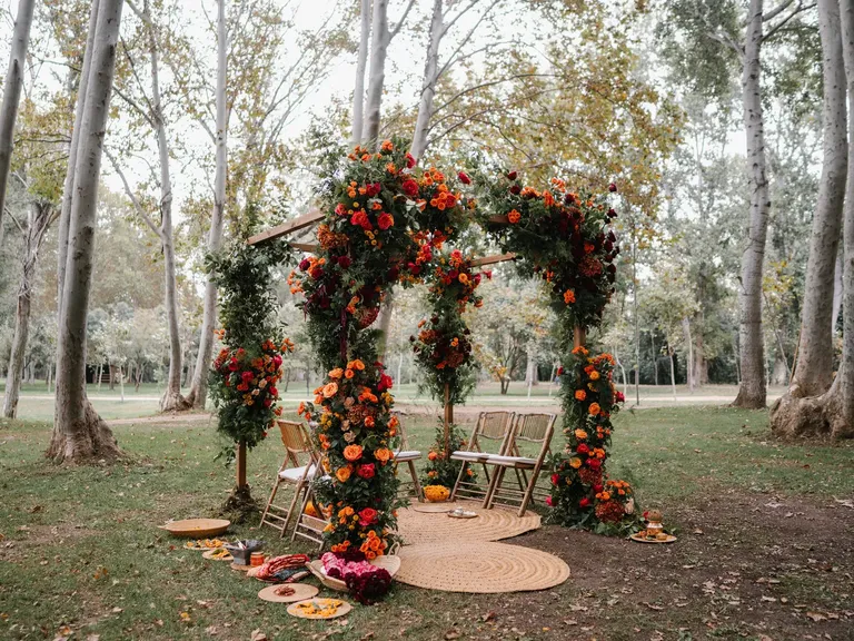 Autumn wedding arch fall wedding photos