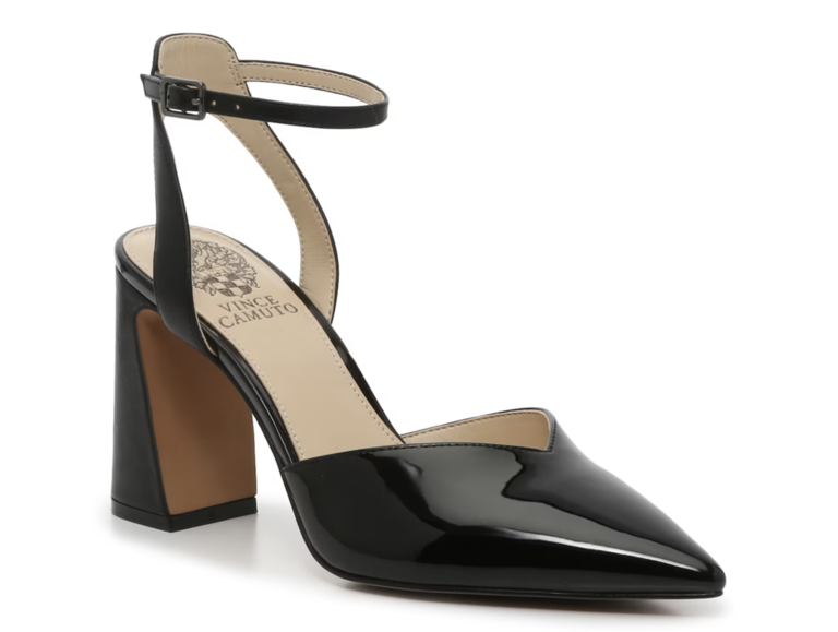 shiny angle block heels with pointed toe
