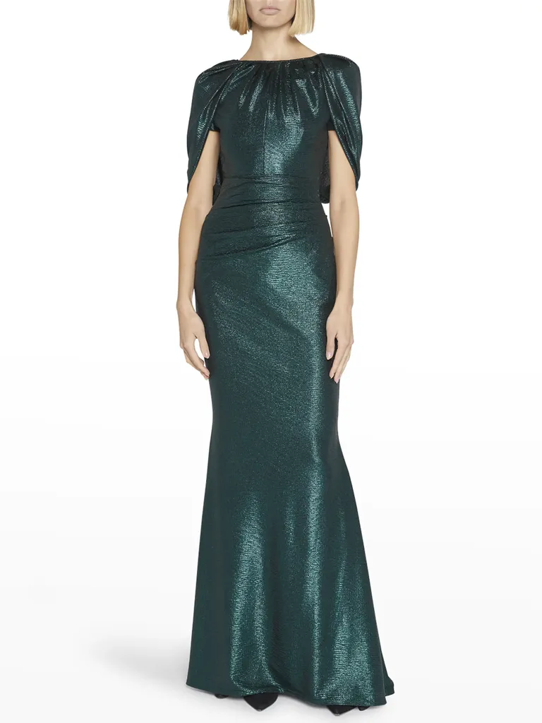 Emerald green Metallic Mirrorball Capelet Gown for grandmother of the bride