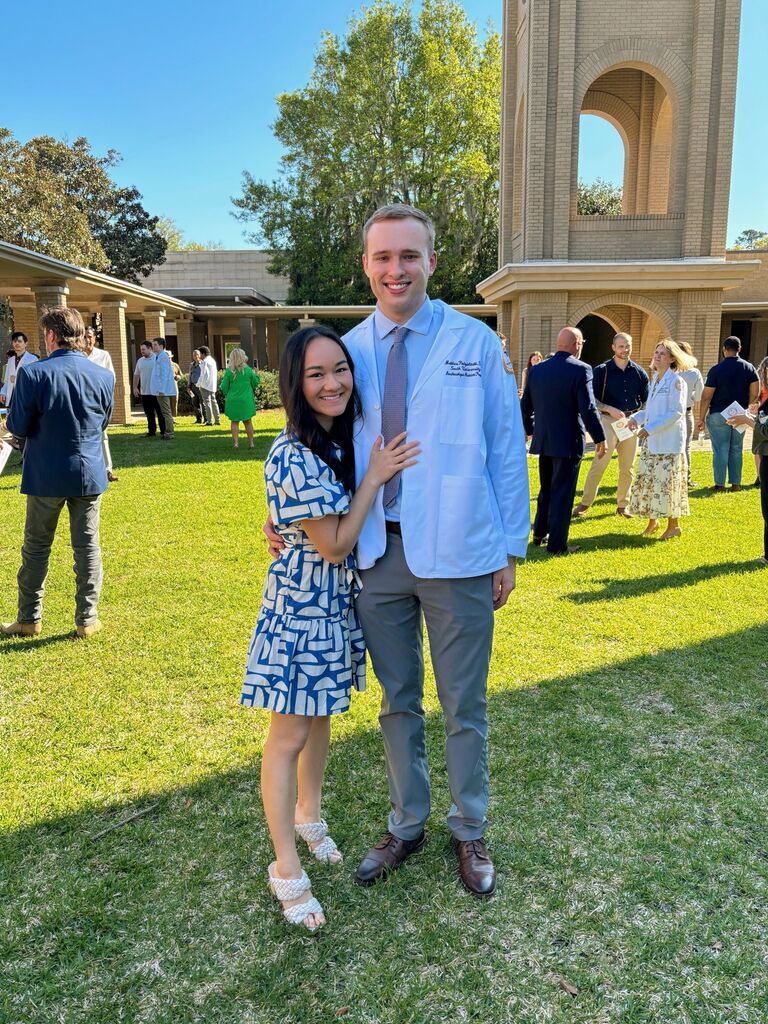 A milestone moment: Matthew's white coat ceremony at South University in Savannah, GA. Both of our families were there to celebrate. Being together in Savannah for Matthew's program was our first time not being long distance and truly such a sweet season of life!