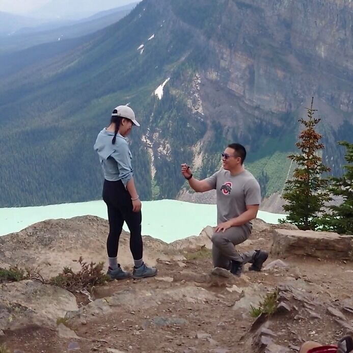 Third anniversary -  we got engaged on Lake Louise, Banff