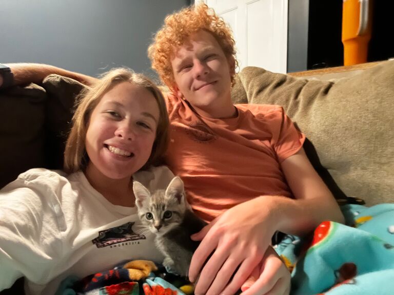 Cleo and Zach got their first kitten, Tortellini!