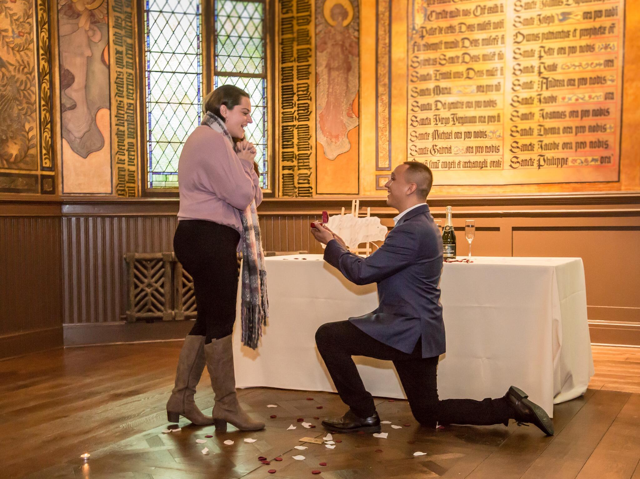 And almost 13 years after their love story began, Nick proposed on his birthday to Amanda at the Abbey Inn in Peekskill, NY. After a couples massage that Nick did not actually partake in, he set up a private room and told her he wanted forever. Surprised but thrilled, Amanda said "Yes"! 