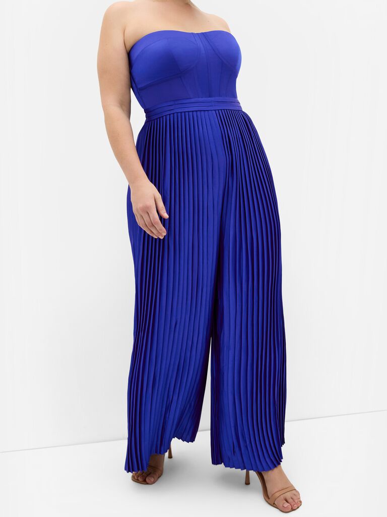 Cobalt blue palazzo pleat black tie optional jumpsuit from City Chic