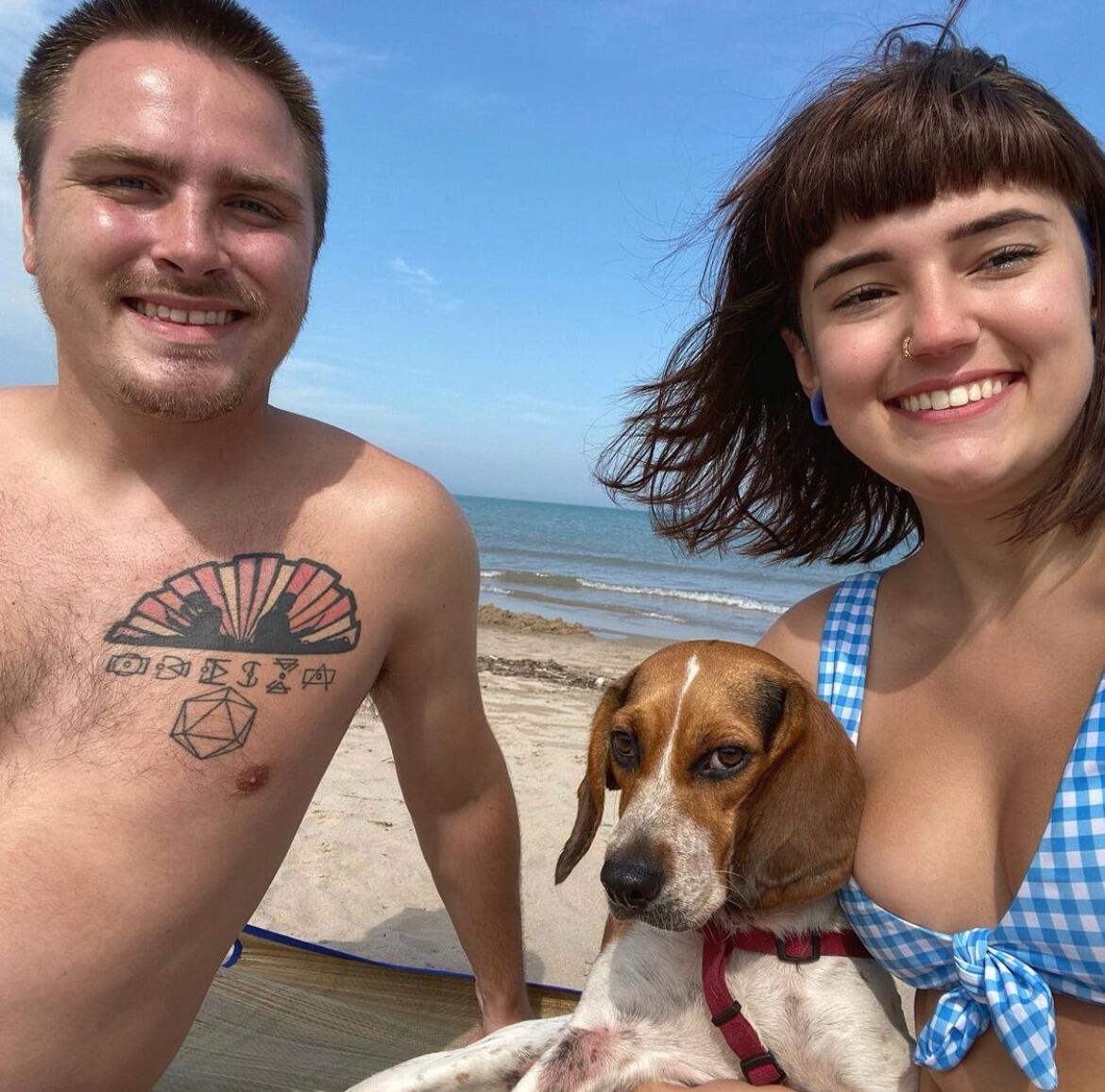 At the beach, though Heidi much rather go hiking, haha.